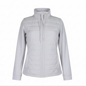 J Jill Fit Jacket Size S Full Front Zip Quilted Panels Scuba Knit Long Sleeves